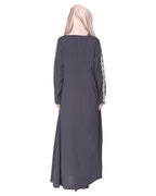 Exclusive Abaya With Turquoise and Gold Leaf Embroidery
