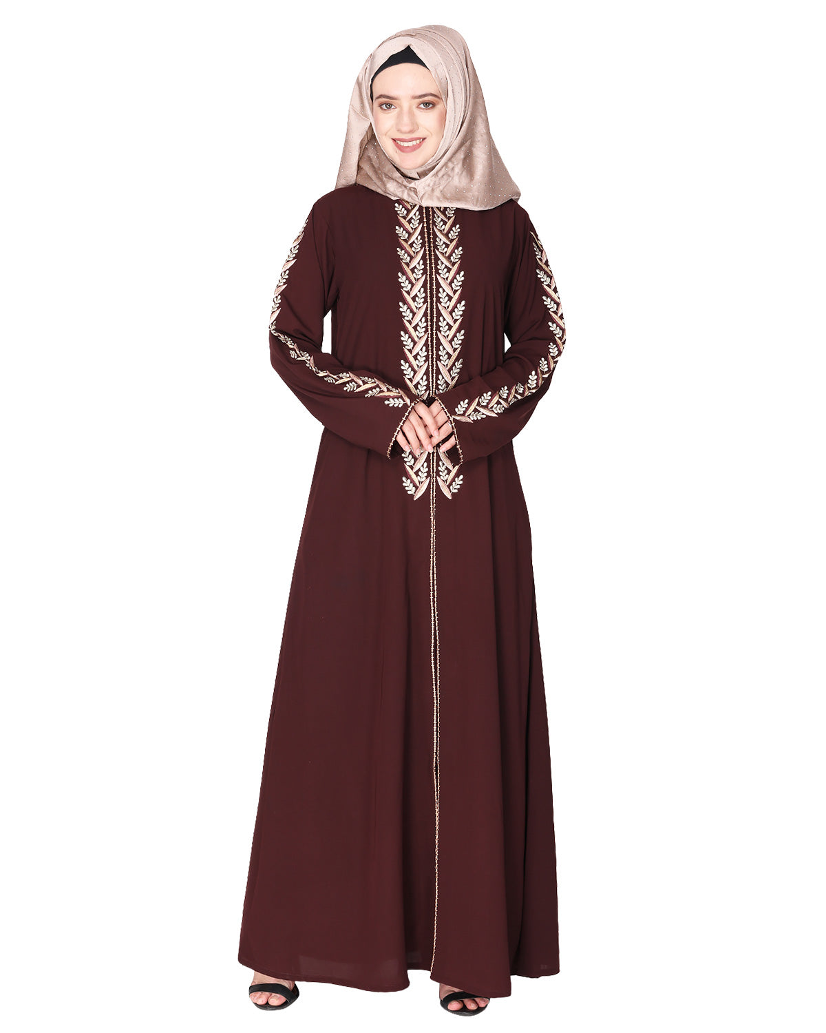 Exclusive Abaya With Turquoise and Gold Leaf Embroidery