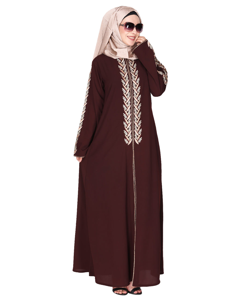 Exclusive Abaya With Turquoise and Gold Leaf Embroidery