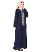 Exclusive Abaya With Turquoise and Gold Leaf Embroidery