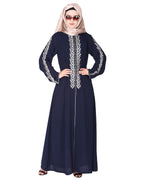 Exclusive Abaya With Turquoise and Gold Leaf Embroidery