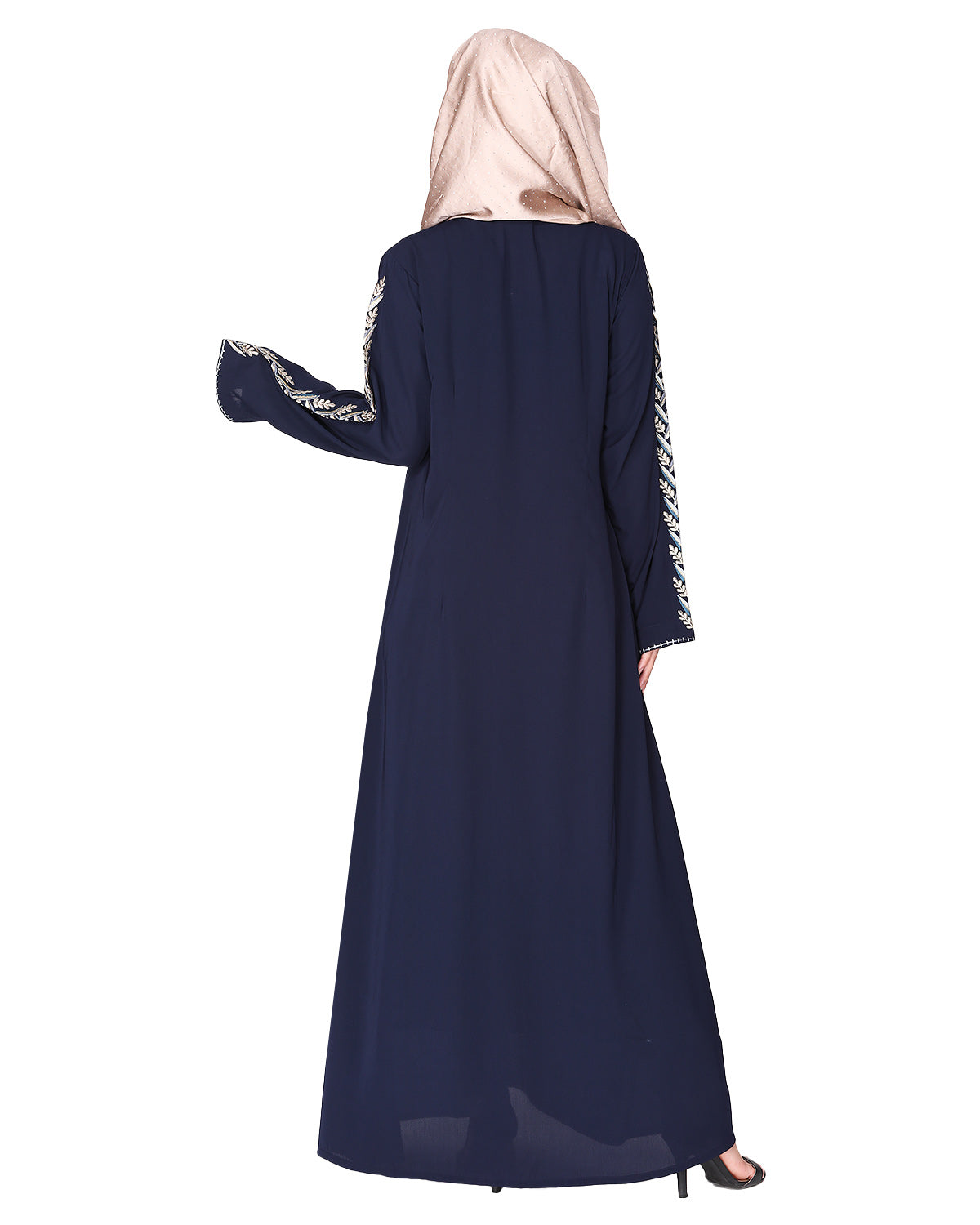 Exclusive Abaya With Turquoise and Gold Leaf Embroidery