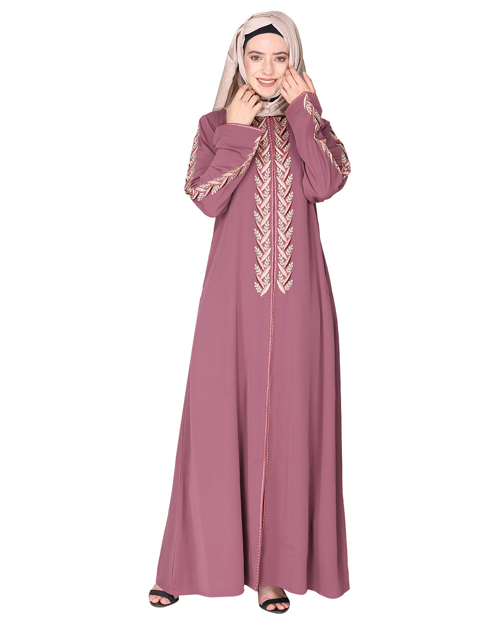 Exclusive Abaya With Turquoise and Gold Leaf Embroidery