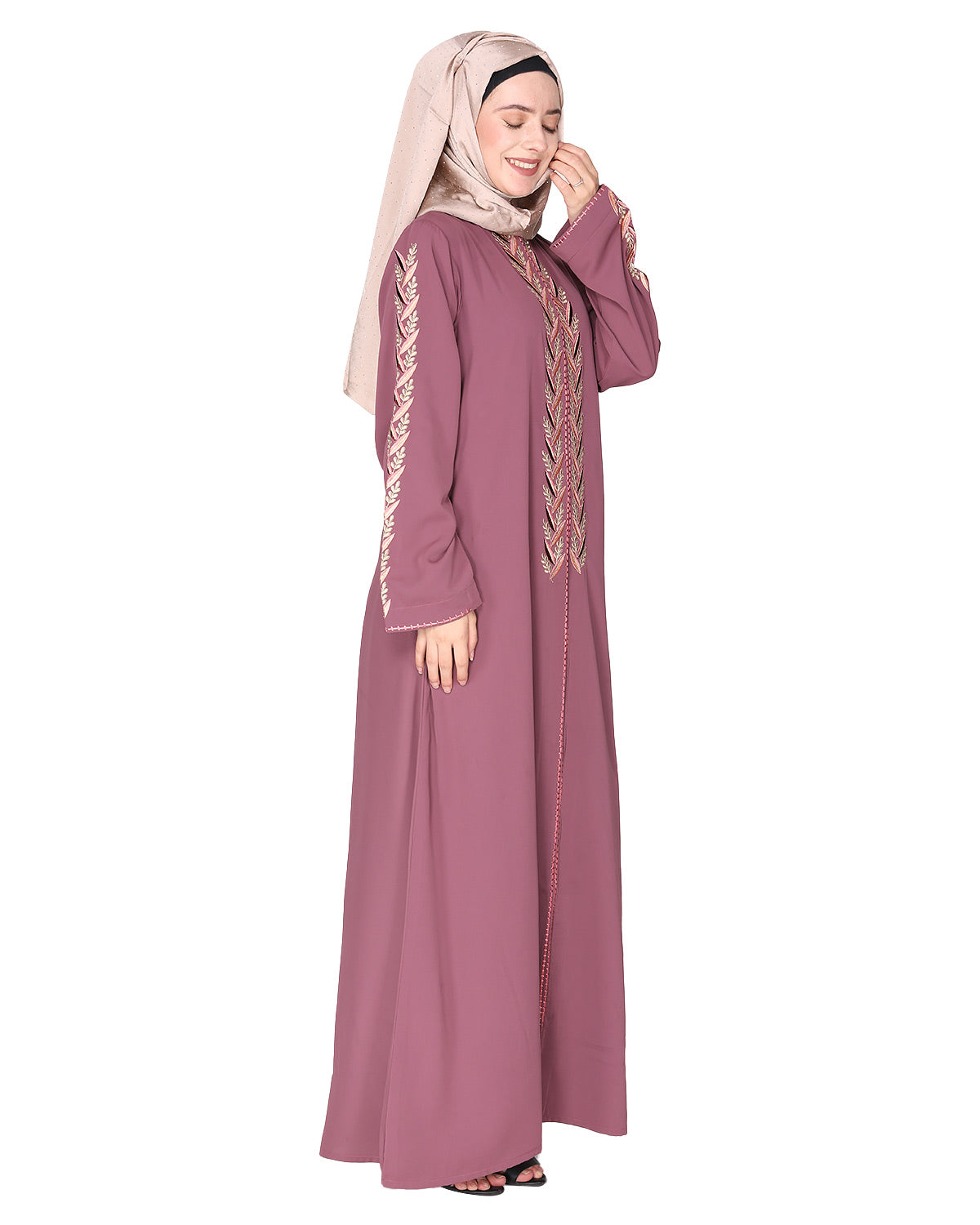 Exclusive Abaya With Turquoise and Gold Leaf Embroidery