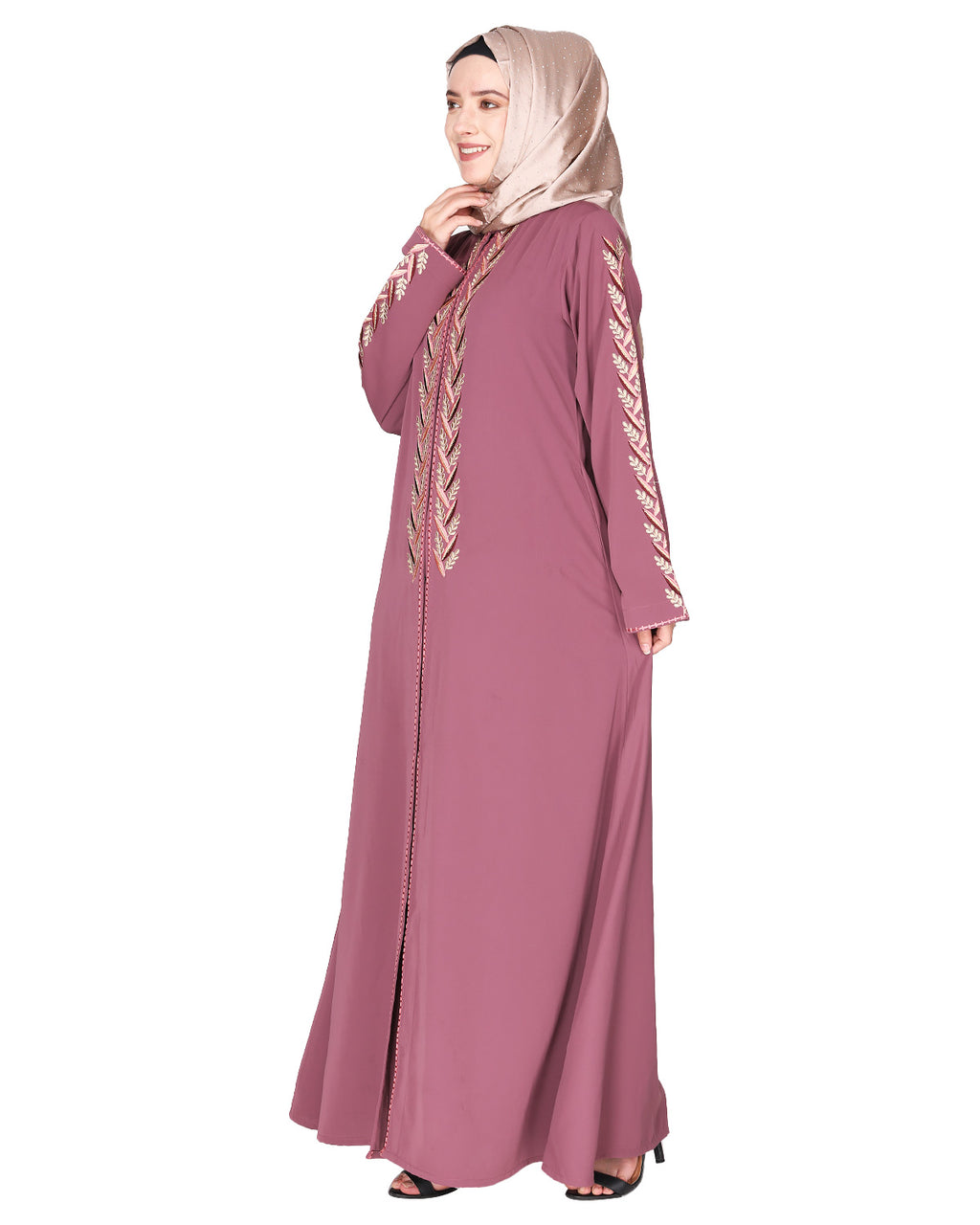 Exclusive Abaya With Turquoise and Gold Leaf Embroidery